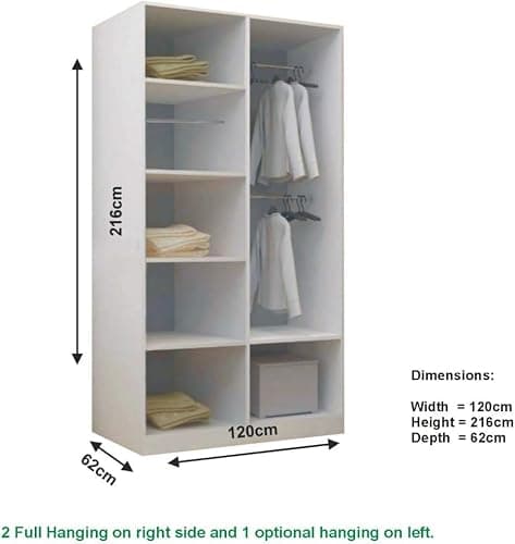 German Sliding Wardrobe Contemporary Bedroom Sliding Wardrobe with LED Light - Spacious and Stylish Design comes in White/Grey/Black/Oak and Width 120cm/150cm/180cm/203cm/250cm (White, 120cm) thumbnail 2