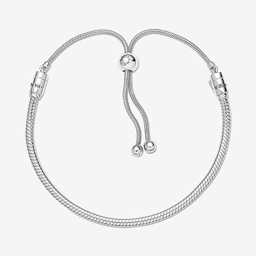 PANDORA Moments Snake Chain Slider Bracelet - Charm Bracelet for Women - Sterling Silver with Clear Cubic Zirconia - 11" thumbnail 3