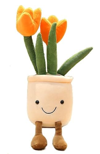AULUDA Tulip Plush Toy, 13" Orange Flower Pot Stuffed Throw Plushie Pillow Doll, Soft Fluffy Plant Friend Hugging Cushion - Present for Every Age & Occasion - Image 1