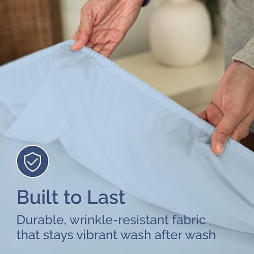 Full Fitted Bed Sheet - Bottom Single Fitted Sheet Only - Ultra-Soft Hotel Luxury Bedding w/ 8-16 Inch Deep Pockets - Breathable, Cooling & Wrinkle Free - Easy-Fit, Fade & Shrink Resistant - Sky Blue thumbnail 6