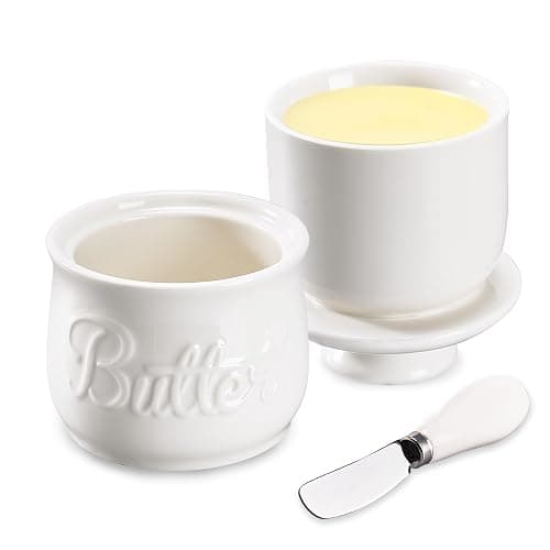 Beurrier Français, Beurrier à Eau en Céramique avec Couvercle et Couteau, Refroidi à l'eau, Pot à Beurre avec Ligne d'Eau pour Beurre Frais à Tartiner - Image 1