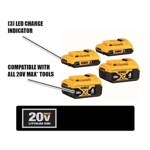 DEWALT 20V MAX Lithium Ion Battery, 2 Ah and 4 Ah, 4-Pack, Fuel Gauge LED Charge Indicators (DCB324-4) thumbnail 8