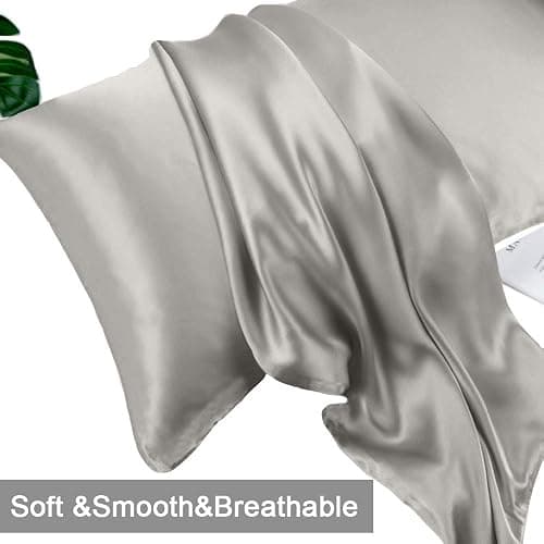 Jaciu Taie d'oreiller 100% Soie, pour Cheveux et Peau, des Deux côtés Taie d'oreiller en Soie de mûrier 21 Momme 600 Fils au Pouce Doux et Respirant （Gris, la Norme: 51x66cm, 1 pièce） thumbnail 4