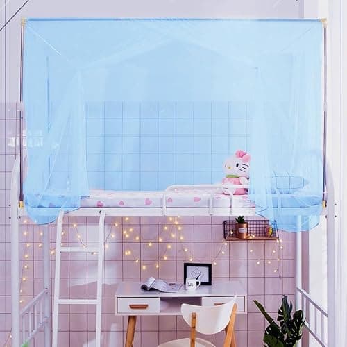 Eimilaly 8 Corner Bed Canopy Curtains for Girls Boys Bed Decor, Dormitory, Loft, Camping, Blue, 1.8M Single Bed thumbnail 3
