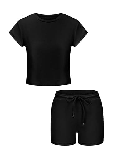 APWEQATA Girls Two Piece Sets Short Sleeve Tshirts and Drawstring Shorts With Pockets Summer Outfits Size 6-14 thumbnail 5