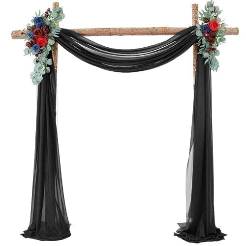 KeuLen Wedding Arch Draping Fabric,600CM*75CM 6 PCS Dark Green Wedding Arch Draping Fabric Chiffon Arch Drapes for Party Outdoor Decor Table Runner Sheer (Color : Black) - Image 1