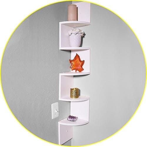 Zuvo White Corner Shelf 5-Tier - Floating Corner Shelves Wall Mounted | Zigzag Bookshelf for Bedroom, Living Room, Office | 20×20×127.5cm - Space-Saving Wall Shelf thumbnail 5