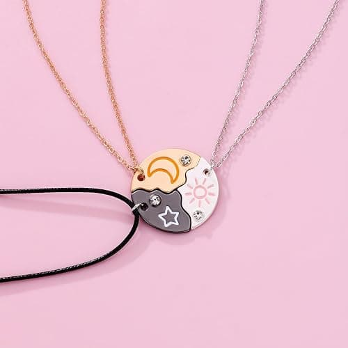 POYAMUSE 3-Piece Best Friend Necklace Set with Sun Moon and Star Pendants - Friendship Jewelry for Trio, Cute Puzzle Necklace for 3 Best Friends thumbnail 5