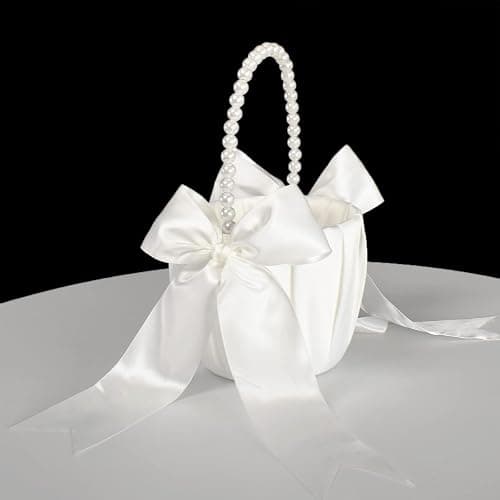 ATAILOVE Flower Girl Basket and Pearl Handle for Weddings - Cute Cherish Fairy Flower Baskets (Ivory) thumbnail 3