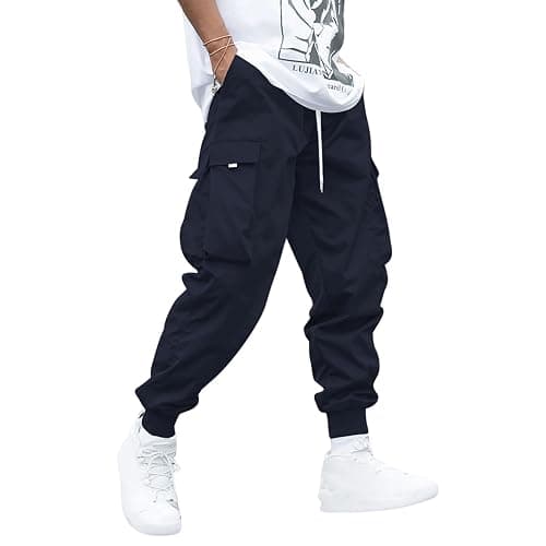 Men Techwear Cargo Joggers Flap Pocket Elastic Drawstring Waist Pants - Image 1