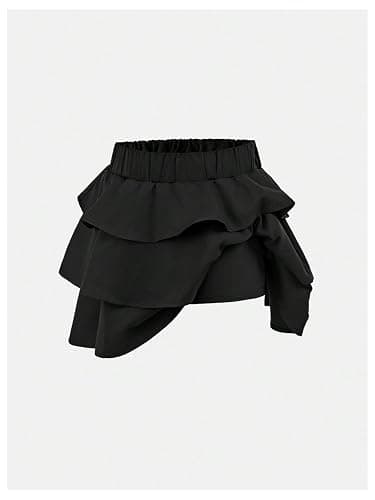 OYOANGLE Girl's Cute Ruffle Mini Skirt Y2K Elastic High Waist Tiered Flared Short Skirts thumbnail 4