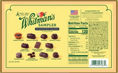 Whitman's Sampler Mother's Day Gift Box, Dark Chocolate Assortment, 10 Ounce (22 Pieces) thumbnail 2