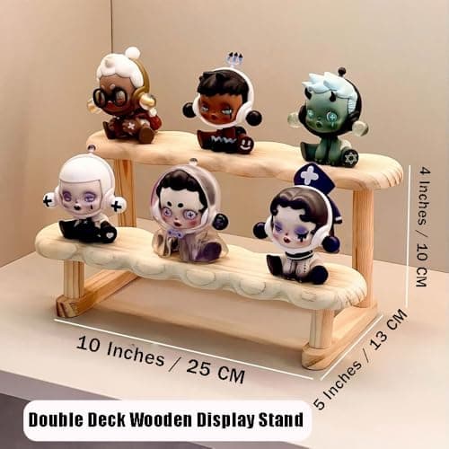 OULIGET Double Deck Wooden Display Riser Stand, Minifigures Doll Model Organizer Stand,Small Plant Perfume Jewelry Storage Rack for Desktop Window Sill Bar thumbnail 2