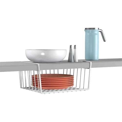 Modern Home Under Shelf Wire Storage Baskets – Hanging Organizer Rack for Cabinet, Pantry, or Closet – White Metal Basket for Kitchen, Towels, or Office – No Tools Required (10.25") thumbnail 7
