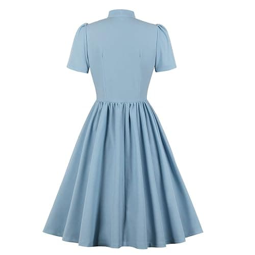 1950s Dresses for Women Vintage Rockabilly Retro Short Sleeve Tie Midi Dress Cocktail Party Evening Prom Gown thumbnail 2
