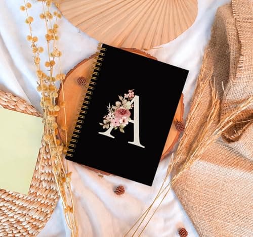 OXW Personalized Black Initial A Notebook, Custom Notebook for School, Personalized Monogrammed Gifts for Women, Unique Birthday Gifts for Women, Customized Gifts, Hardcover Spiral Notebook 5.5 x 8.3 thumbnail 2