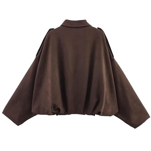Csvinkiko Women's Faux Suede Bomber Jacket Oversized Pilot Coats Fall Lapel Zip Up Motorcycle Streetwear Outerwear thumbnail 4