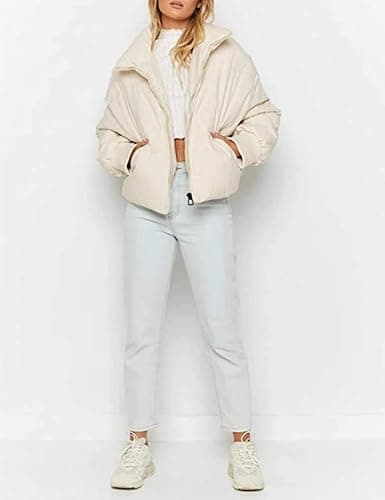 InterNos Women's Winter Stand Collar Zip Puffer Jacket Baggy Short Padded Down Coats thumbnail 4