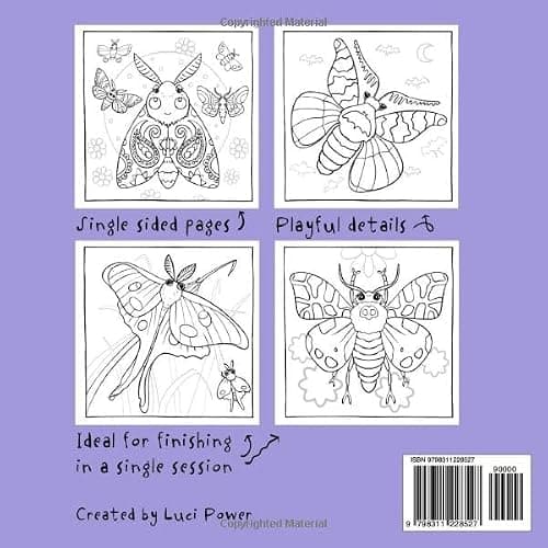 Moth Mayhem: Cute & Quirky Coloring Book with 30 Hand Drawn pages to color - Whimsical stress relief Moth colouring book for kids, teens and adults, fun & cute thumbnail 2