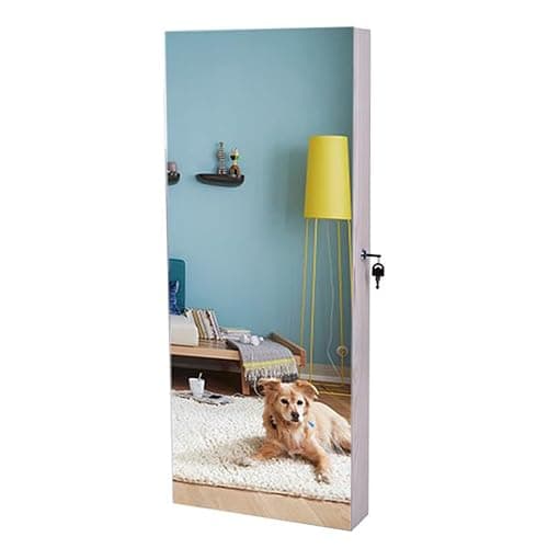 NALLBEIRRAA Mirror Jewelry Cabinet Armoire, Lockable Wall/Door Mounted Hanging Jewelry Cabinet Storage Organizer with Full Length Mirror, Larger Capacity, Dressing Mirror (White) … thumbnail 7