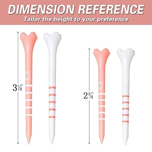 EWILLING Stable & Durable Plastic Golf Tees 60Pcs Size 2-3/4 Inch or 3-1/4 Inch Packaged in Plastic Jar with Lid Available Pink White Blue Color - Pink White 3-1/4" thumbnail 3