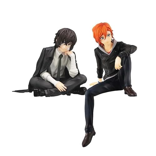 Puruuige 2PCS Nakahara Chuuya/Dazai Osamu Anime Figure Dazai Osamu Noodle Stopper Figurine Sitting Pose Character Model Desktop Decoration, 5.5 inch - Image 1