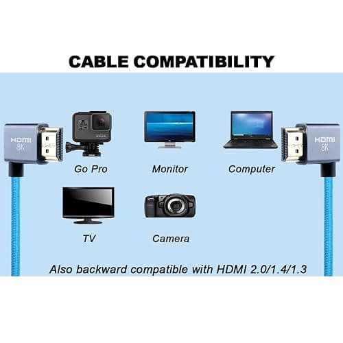 Uonecn 4K Coiled HDMI Cable for Camera HDMI Cable for Atomos Ninja V, Right Angle HDMI for Sony A7siii, Short HDMI Cord for Z-CAM F6, Z-Cam E2 Pro Cameras Blue thumbnail 4