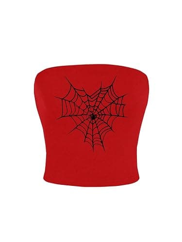 WDIRARA Women's Spiderweb Tube Top Y2k Strapless Graphic Crop Bandeau Tops - Image 1