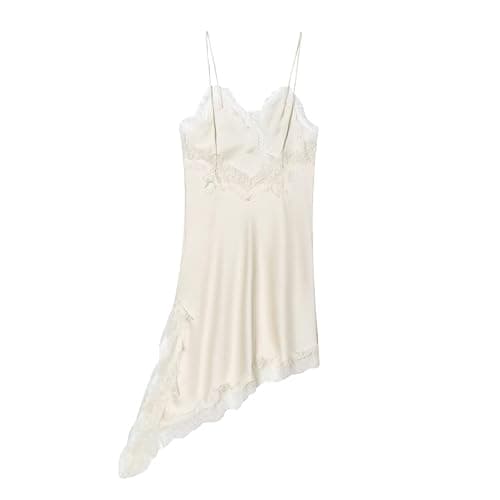 ZCKZUK Women's Elegant Satin Lace Trim Undergarment Slip Dress with Asymmetric Hem, V‑Neck Spaghetti Straps Evening Wear thumbnail 2