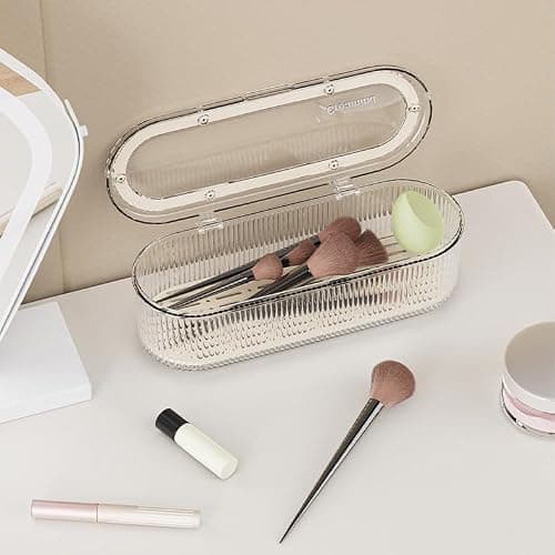 Siehpa3 Makeup Brush Holder Organizer, Clear Acrylic Makeup Sponges Organizer, Cosmetic Storage Case with Lid, Display Case for Vanity thumbnail 5