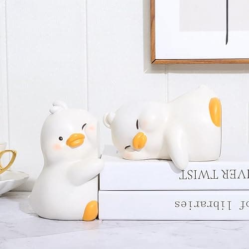 JARPSIRY Cute Hug Ducks Decorative Bookends, Unique Book Ends to Hold Books Creative Resin Book Holder Stopper for Home Office Desk Bookshelf Decoration thumbnail 6