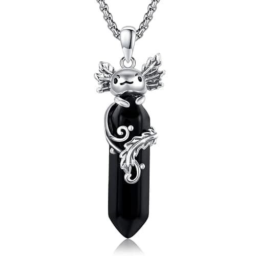 Viking Gothic Animals Necklace Sterling Silver Raven/Phoenix/Dragon/Axolotl/Spider/Bat Pendant Black Crystal Necklace Goth Jewelry Gifts for Father Men Women - Image 1