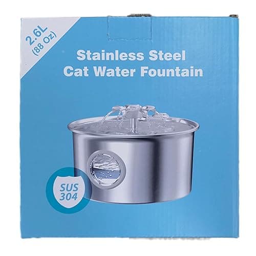 Stainless Steel Cat Water Fountain: 88oz/2.6L Ultra Quiet Pet Fountain with Flower Kitty Spout & LED Blue Light Water Dispenser with Water Level Window for Cats/Dogs Indoor (Silver) - IHOUONE thumbnail 10