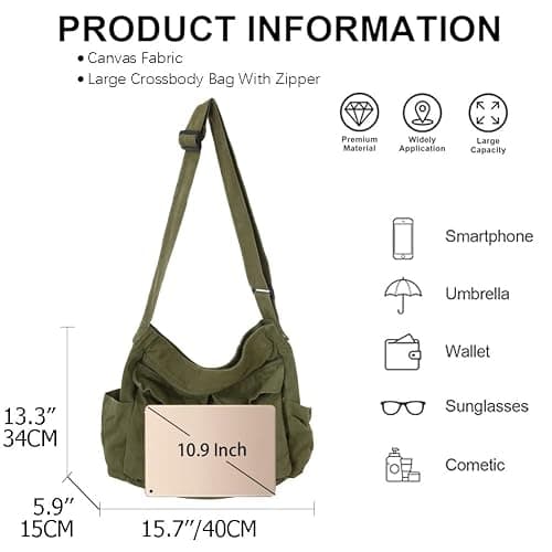 KlaOYer Canvas Messenger Bag Large Hobo Bag Crossbody Shoulder Bag Tote Bag with Pocket for Women and Men thumbnail 7