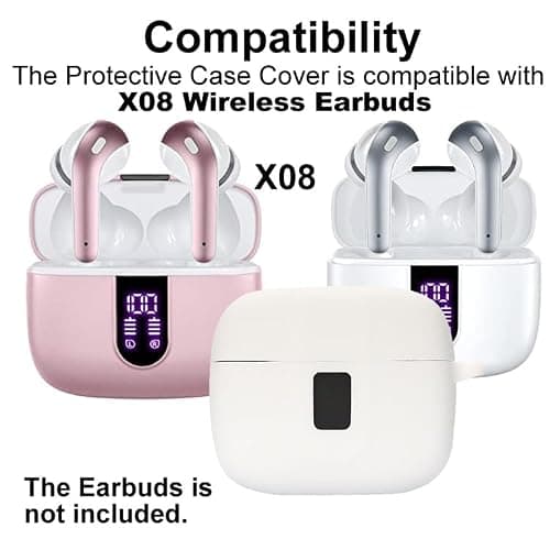 smaate Earbuds Case Compatible with TAGRY X08 Wireless Headphone, Silicon Protective Cover with keychain, with window for LED display, White thumbnail 2