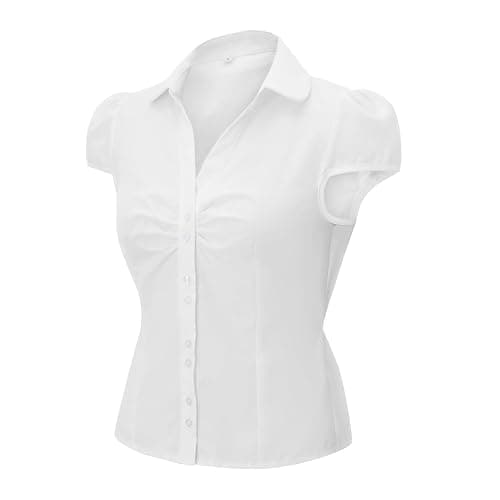 Women Button Down Shirts Y2k Slim Fit Cap Short Sleeve Button Up Collared Cropped Blouse Cute Preppy Tops thumbnail 6