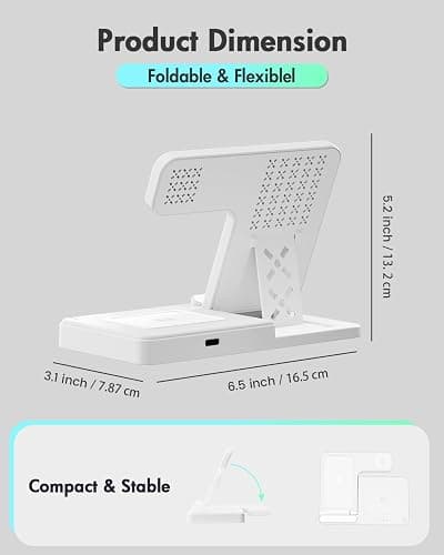 Wireless Charger Charging Station: 3 in 1 Charger Stand Multiple Devices for Apple - iPhone 17 16e 16 15 14 Pro Max 13 12 11 - Watch 10 9 8 7 6 5 4 3 2 SE and Ultra Series - Airpods 4 3 Pro, White thumbnail 4