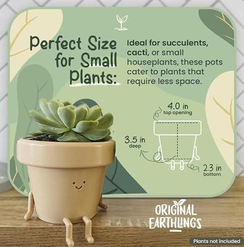 Original Earthlings Sitting Small Plant Pot - 4 Inch Cute Plant Pot - Succulent & Cactus Christmas Planters, Removable Drainage Plug, Cute Decor Plant Gifts for Plant Lovers, Teacher Gifts thumbnail 3