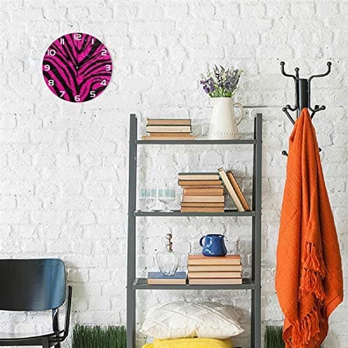 ABLINK Hipster Pink Black Zebra Fur Round Wall Clock, Silent Non Ticking Oil Painting Home Office School Decorative Clock Art thumbnail 5