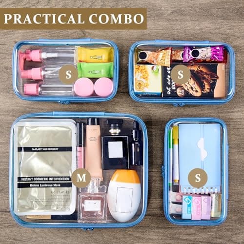 WELPIRT 4 pcs Clear Zipper Pouches,Hard Shell Zipper Case, Toiletry Bag for Travel, CLear Diaper Bag, Toiletry Pouch, Travel Organizer, Cosmetic Bag,Toy Storage Bins (M+3S) (Blue) thumbnail 3