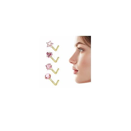 ALACLO 14K Gold Filled 4Pcs Nose Studs 20G Gold Nose Rings Studs for Women Men L Shaped Nostril Piercing Jewelry Hypoallergenic - Image 1