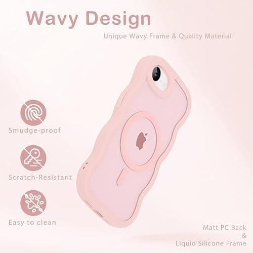 Amzfield Magnetic for iPhone 16e for iPhone 17e Case, Compatible with Magsafe Wavy Frame Cute Design Translucent Matte Hard Back Silicone Phone Case for iPhone 16 e for iPhone 17 e Women Girls, Pink thumbnail 5