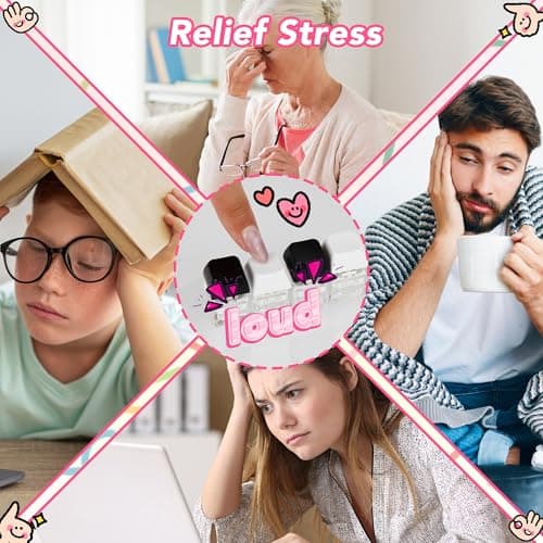 2 Pcs 4 in 1 Keyboard Fidget Toy Keychain, Clicky Button Toy Stress Relief Keychain with Swappable Keycaps, Mini Mechanical Key Fidget for Office Desk Focus Gifts (Blue Pink Black White) thumbnail 6