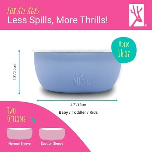 Elk and Friends Stainless Steel Bowls with Silicone Sleeve for Babies & Toddlers | Lids Included | Stay Put Suction | Cereal & Snack Bowls | 4 Pack thumbnail 2
