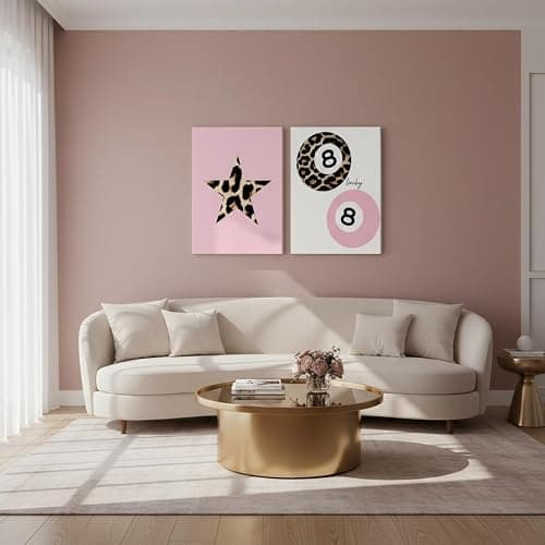 Cshylven Trendy Pink Leopard Wall Art Set of 3 Funky Retro Cheetah Canvas Wall Decor Lucky 8 Ball Poster Prints Preppy Aesthetic Pictures Artwork for Girls Room Dorm Apartment 12x16 Framed thumbnail 2