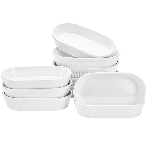 Foraineam 10 Pack White Ramekins, Porcelain Souffle Dishes, Oval Crème Brulée Ramekins for Baking, 6 Ounce Dessert Bowls Set for Soufflé, Pudding, Quiche, Snack, Custard, Dishwasher and Oven Safe thumbnail 8