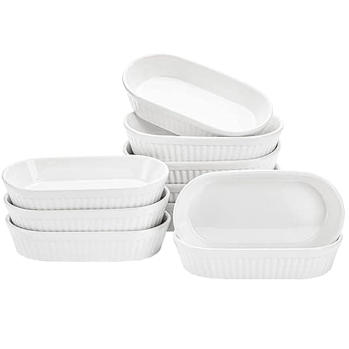 Foraineam 10 Pack White Ramekins, Porcelain Souffle Dishes, Oval Crème Brulée Ramekins for Baking, 6 Ounce Dessert Bowls Set for Soufflé, Pudding, Quiche, Snack, Custard, Dishwasher and Oven Safe thumbnail 9