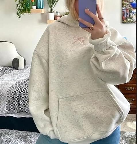 PLAYPUNK Womens Bow Hoodie Graphic Cute Hoodies for Teen Girls Oversized Long Sleeve Pullover Vintage Streetwear thumbnail 5