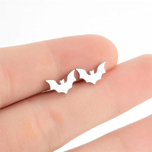 BlackAmazement 2er Set Ohrstecker Piercing 316L Edelstahl Fledermaus Bat Silber Rose Gold Schwarz Gothic Damen Herren thumbnail 2