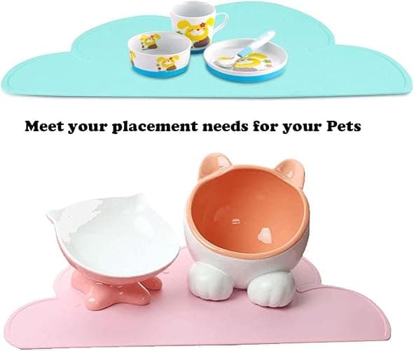 Love Dream Silicone Pet Feeding Food Mat with Raised Edge, Anti-Slip Waterproof Pet Bowl Mat Placemat for Dog and Cat (White) thumbnail 3